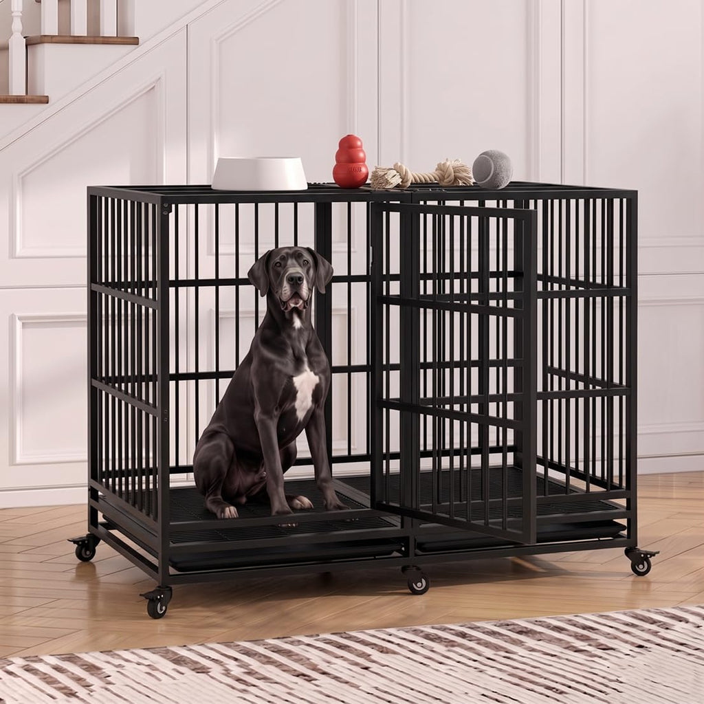 54" Heavy Duty Dog Crate, Indestructible Kennel for Giant Dogs