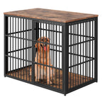 94" Double Dog Crate Furniture, TV Stand with Divider, Brown