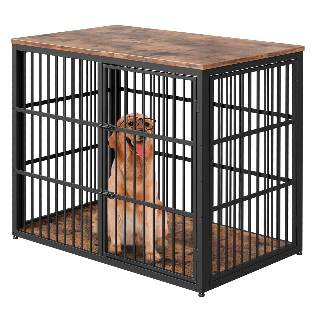 94" Double Dog Crate Furniture, TV Stand with Divider, Brown