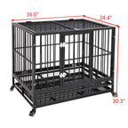 36 Inch Dog Crate, Folding Metal Pet Crate with Wheels, Double-Door Pets Homes with Double Latch, Kennel with Divider Panel, Square Tube Dog Crate Animal Cage, for Training Pet Supplies, Black