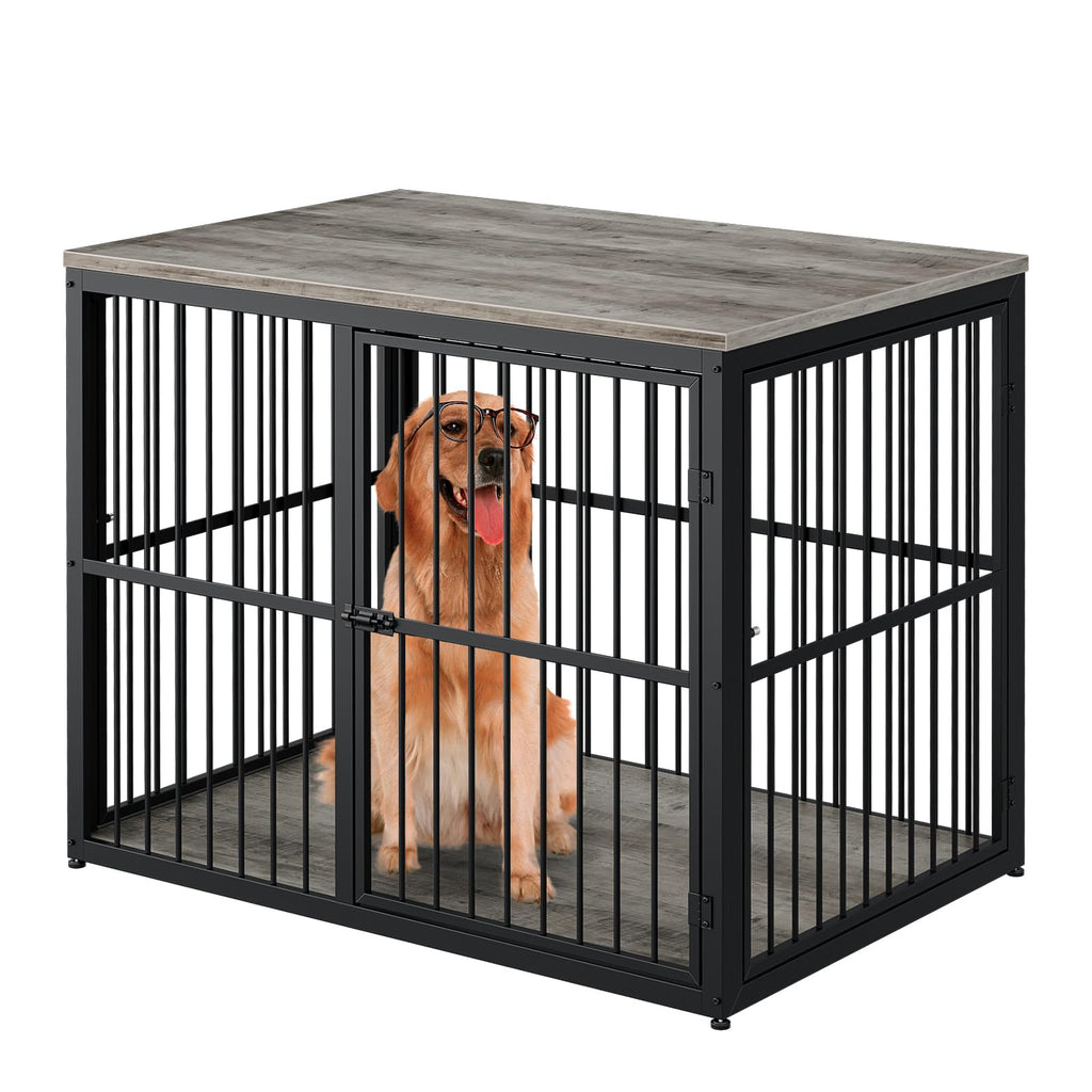 94" Double Dog Crate Furniture, TV Stand with Divider, Brown