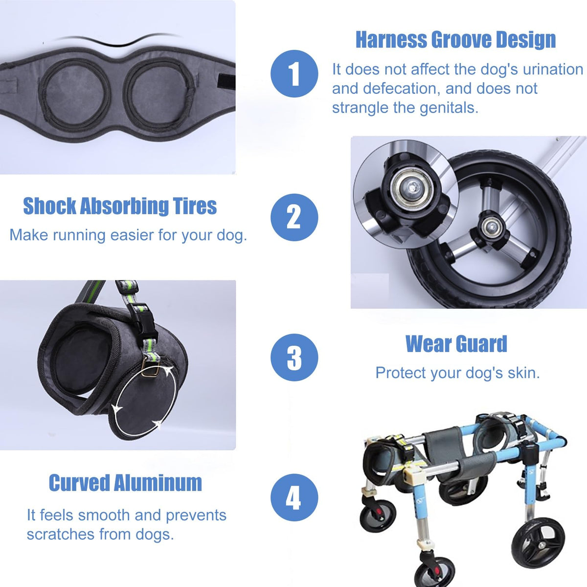 Adjustable Cat Dog Wheelchair 4 Wheels can Become 2 Wheel, Xs to XXL Pet Leg Support Brace for Sprain/Acl Injury/Arthritis, Mobility Devices(Blue,XL)