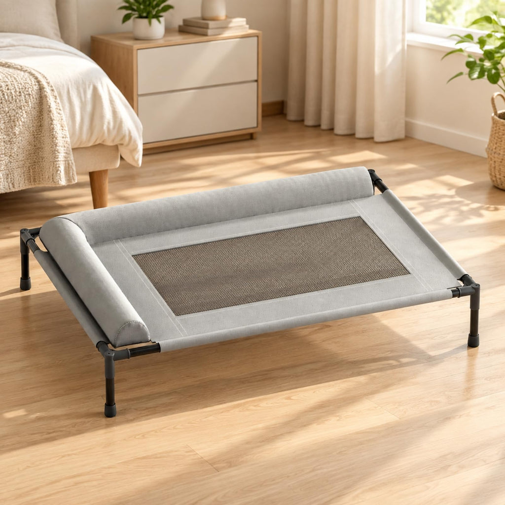 Almencla Heightened Dog Bed with Metal Frame Washable Elevated-Canine Bed with Side Bolsters for Travel, M, 3 Pillow