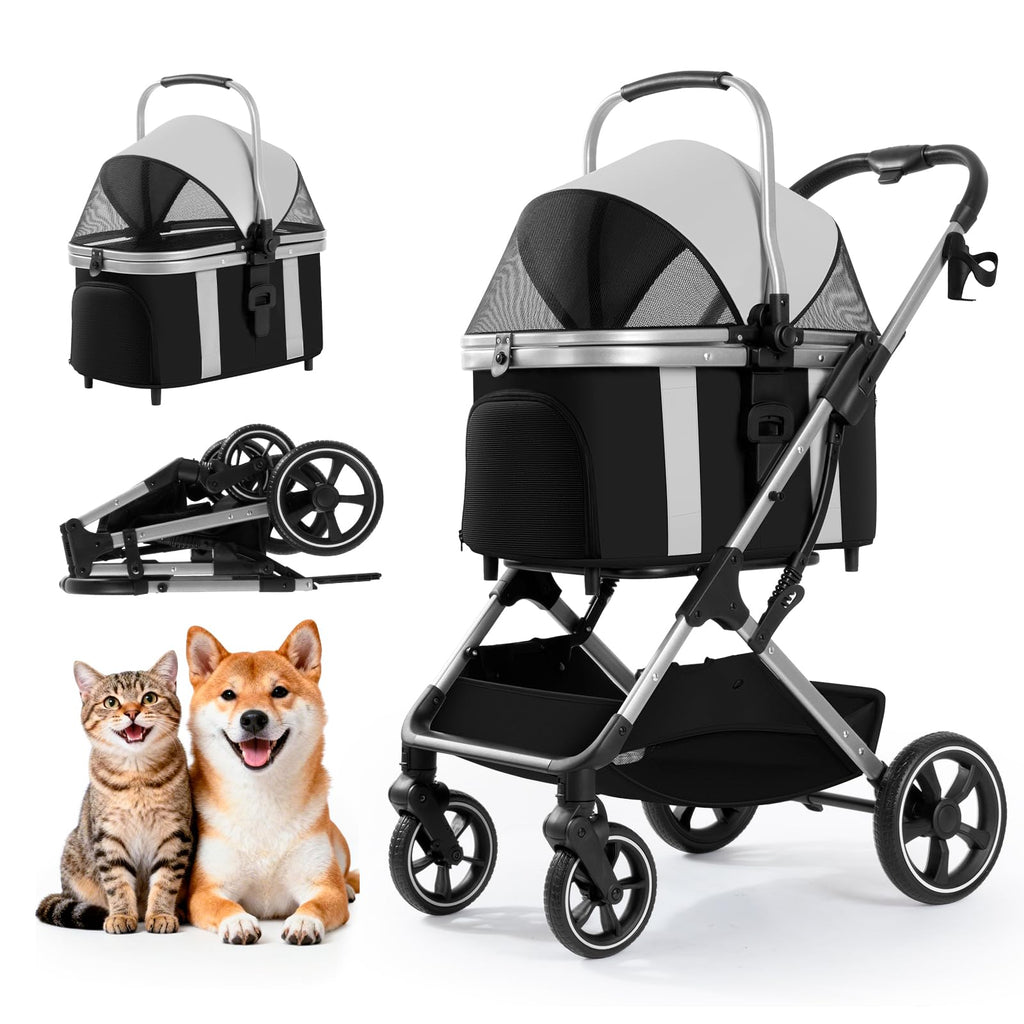 3 in 1 Pet Stroller with Detachable Carrier for Small Dogs and Cats, Khahi