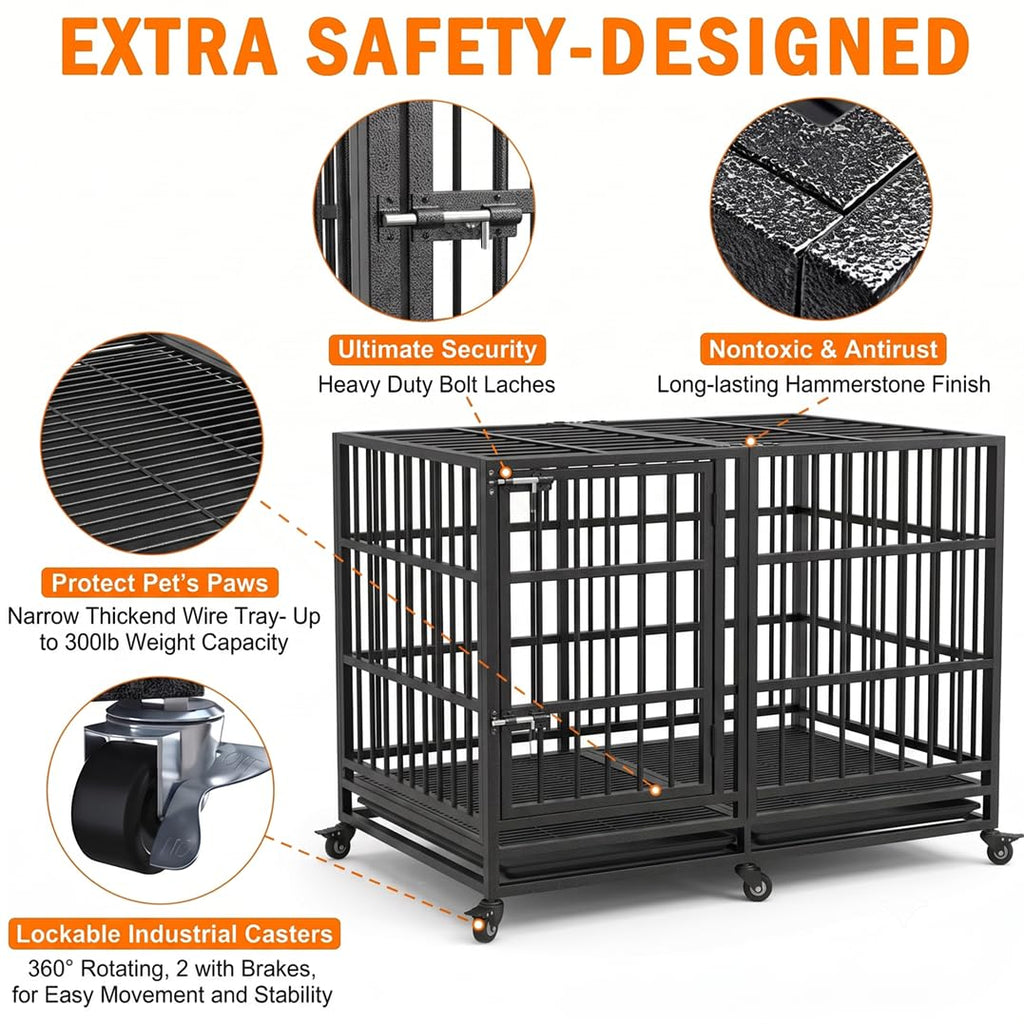 54" Heavy Duty Dog Crate, Indestructible Kennel for Giant Dogs