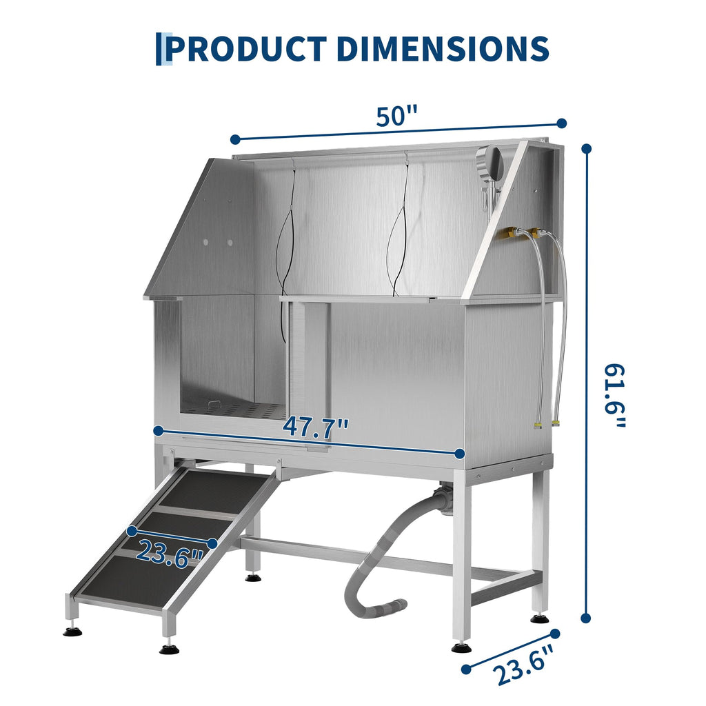 Aptliton 50 Inch Stainless Steel Dog Grooming Tub with Ramp Right Door