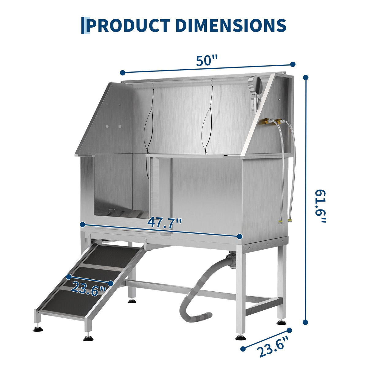 Aptliton 50 Inch Stainless Steel Dog Grooming Tub with Ramp Right Door