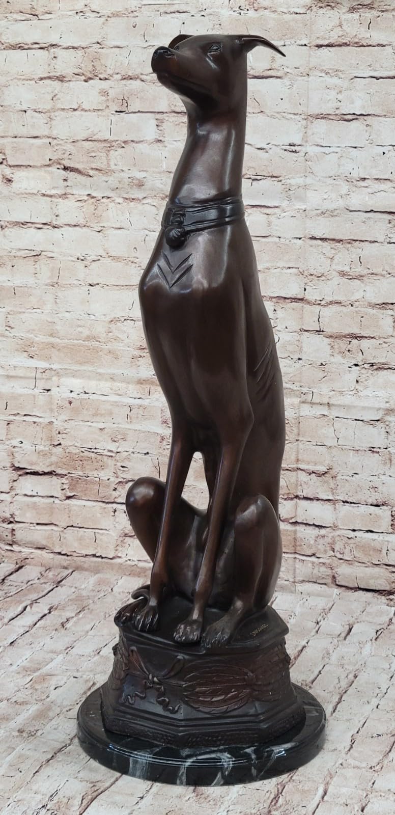 Art Deco Life Size Sitting Greyhound Dog Bronze Sculpture Marble Base Statue Artwork Sale By Think Bronze