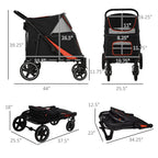 1-Click Foldable Doggy Stroller for Medium Large Dogs, Pet Stroller with Storage, Smooth Ride with Shock Absorption, Mesh Window, Safety Leash, Big Dog Walking Stroller, Black