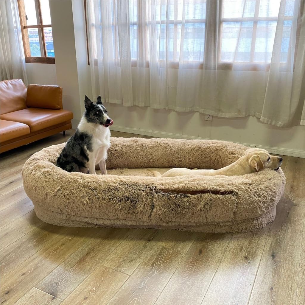 ALLC Dog Bed Creative Kennel Winter Warm Removable and Washable Large Sponge Mat Human Sleeping Mat Pet Supplies Cozy Sleeping Pet Bed for Cat and Dog (Color : Khaki, Size : 165 * 100 * 25cm)