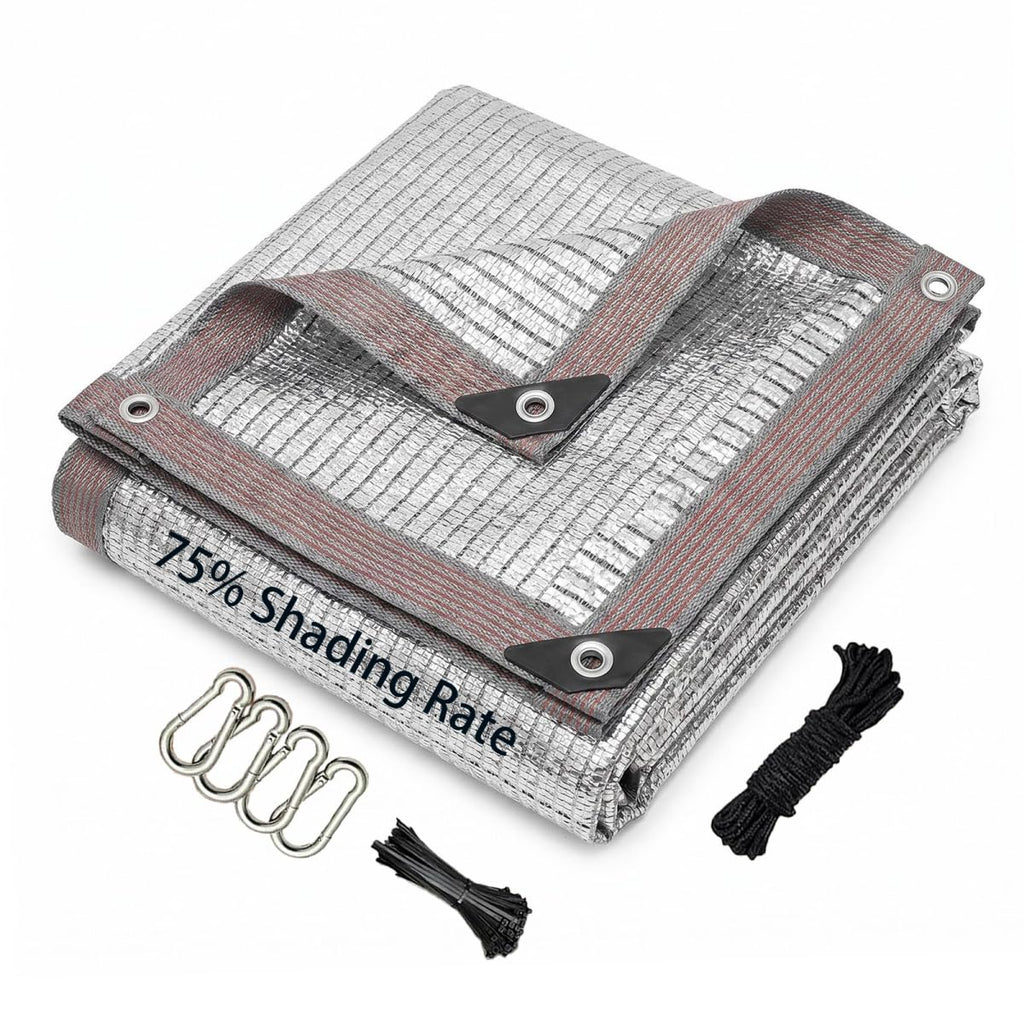 95% Aluminum Shade Cloth, 15'x33' Car/Dog Sun Reflective Aluminet tarp,Silver Reflective Sun Shade Net Cover with Grommets,Breathable,Sun/UV/Heat Blocking for Camping,RVs,with Accessories