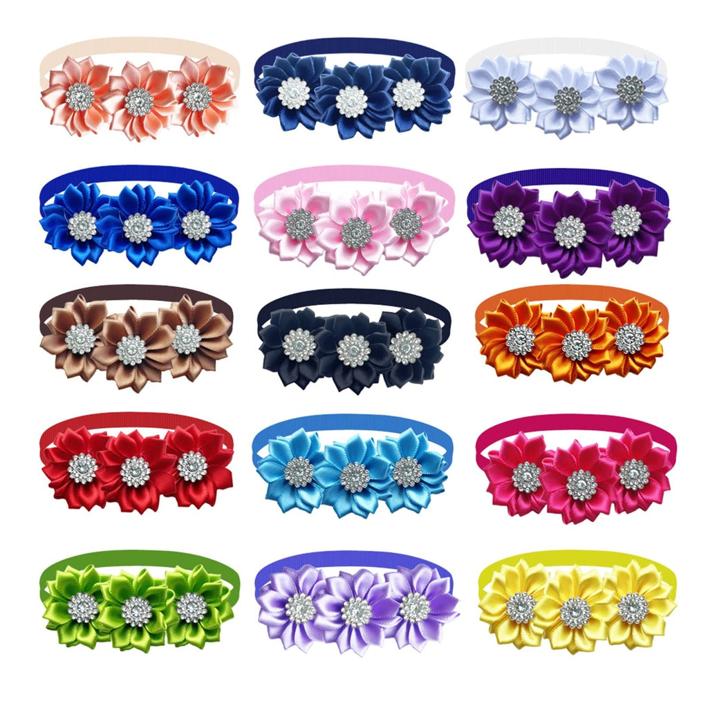 50/100pcs Dog Bow Tie Lots Flower Collar Diamod Accessories Small Dogs Cat Puppy Bowtie Bowties Pet Supplies