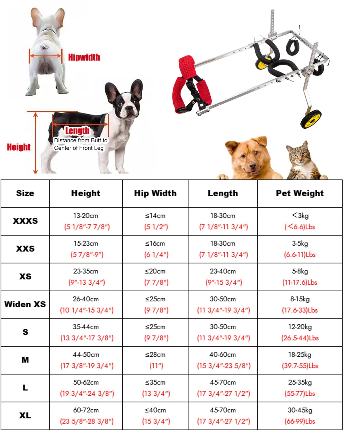 Adjustable 2-Wheel Dog Wheelchair for Back Legs - Pet Knee Brace Cart for Large, Medium & Small Dogs & Cats - Injury Recovery Stroller (L Size)