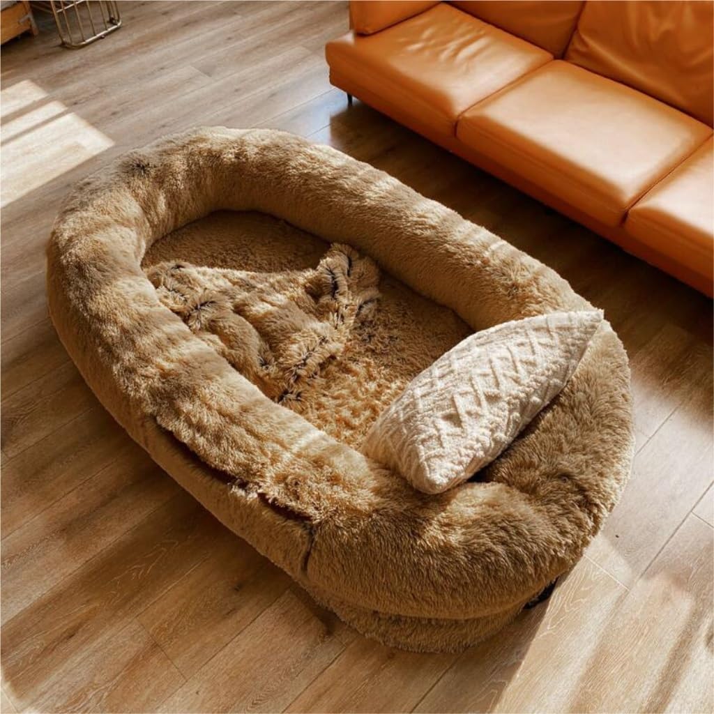 ALLC Dog Bed Creative Kennel Winter Warm Removable and Washable Large Sponge Mat Human Sleeping Mat Pet Supplies Cozy Sleeping Pet Bed for Cat and Dog (Color : Khaki, Size : 165 * 100 * 25cm)