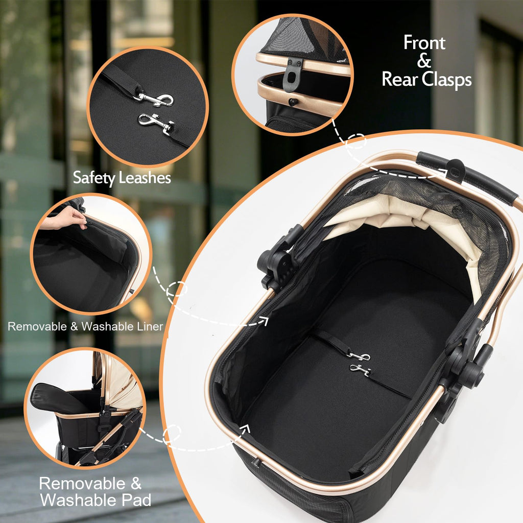 3 in 1 Pet Stroller with Detachable Carrier for Small Dogs and Cats, Khahi