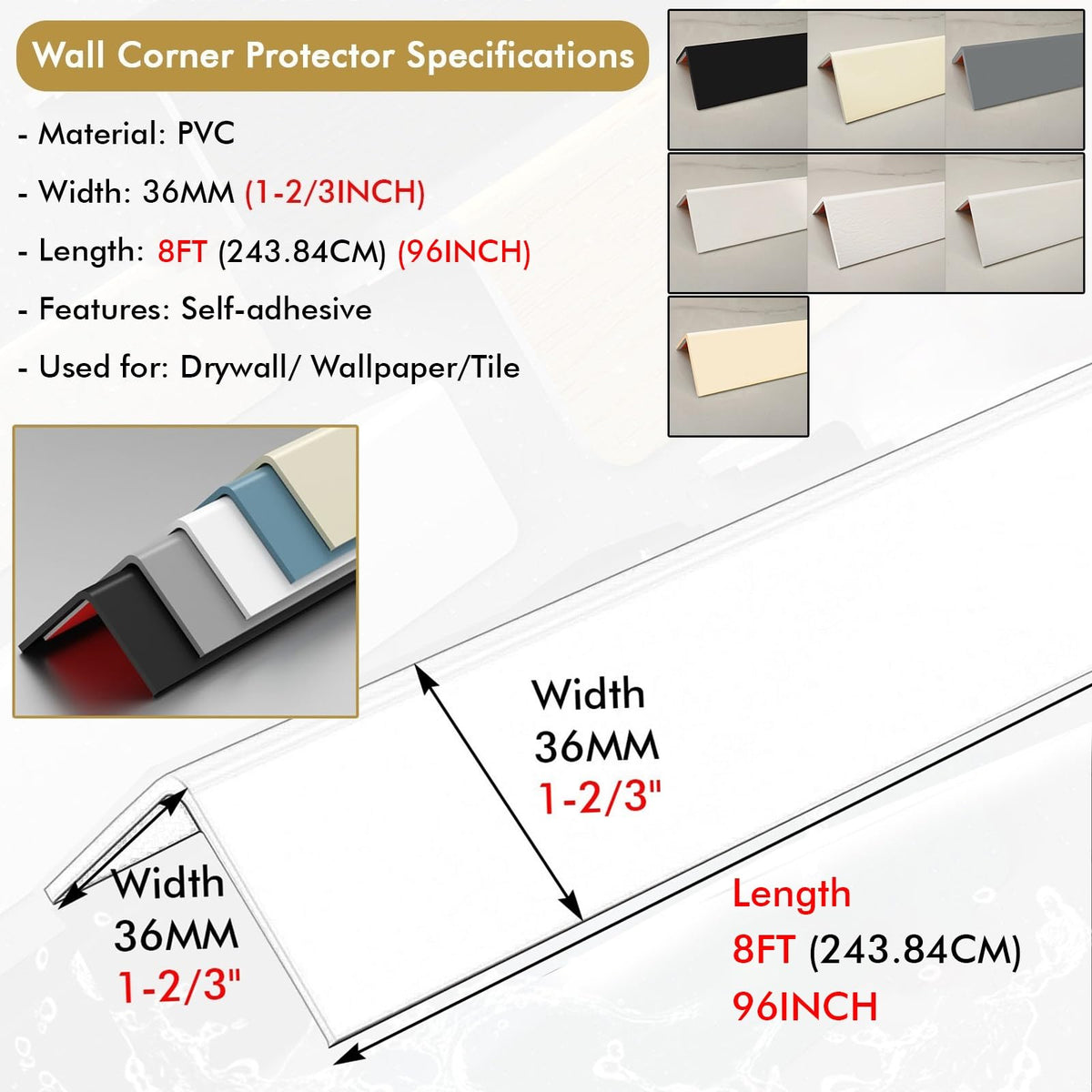 5 10 15 20 30 Pcs Corner Wall Guards & Edge Protectors 8FT, Paintable Drywalls Corner Bumper/ Self Adhesive Wall Edging Trim Strips To Home Office Protect Walls, Dog Chewing Damage(White 25 PCS)