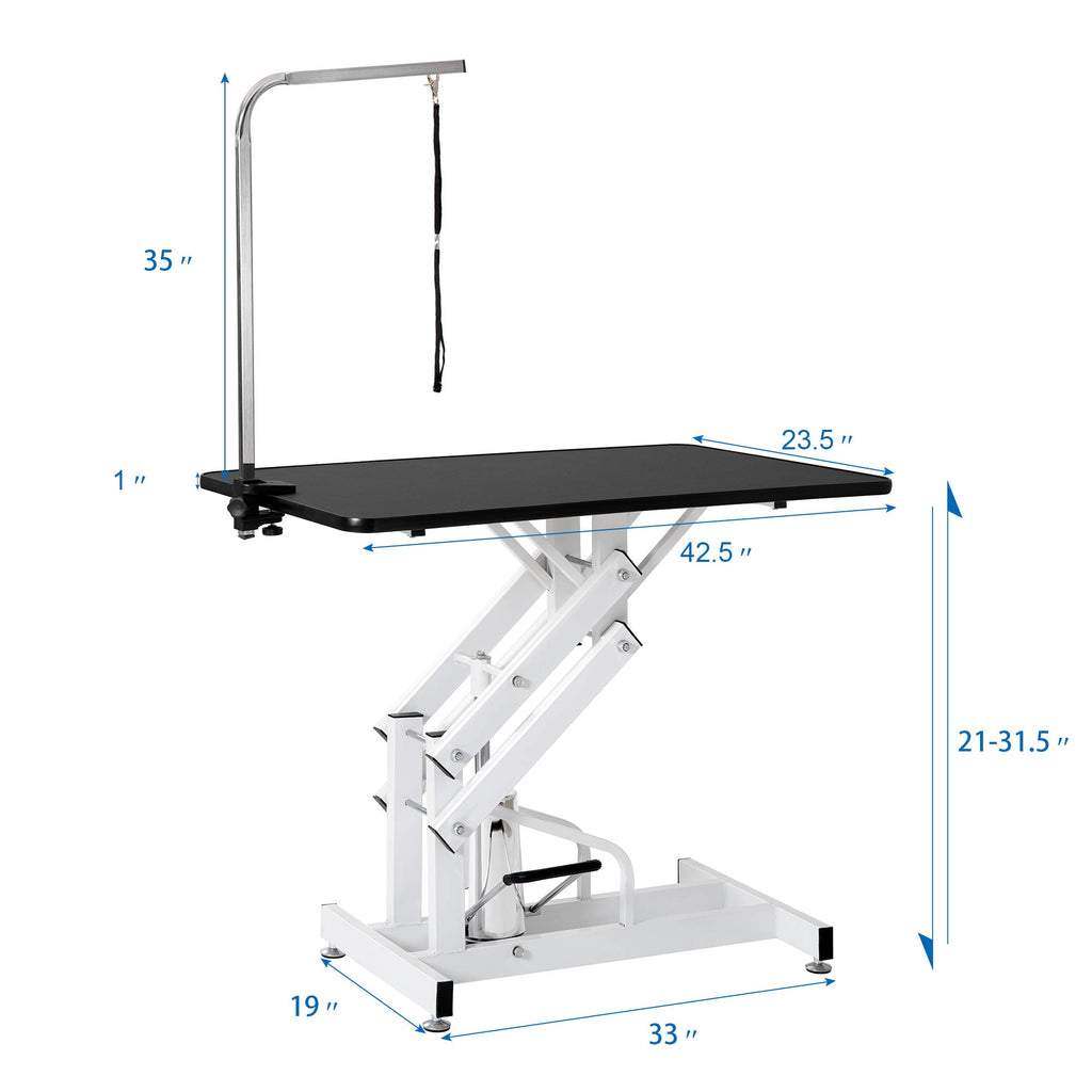 42" Z-Lift Hydraulic Dog Cat Pet Grooming Table Heavy Duty Big Size with Adjustable Arm Noose