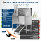 50" Stainless Steel Dog Wash Tub with Right-Side Ramps & Floor Grate,Professional Pet Grooming Station for Large, Medium, Small Dogs