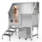 50" Stainless Steel Dog Wash Tub with Right-Side Ramps & Floor Grate,Professional Pet Grooming Station for Large, Medium, Small Dogs