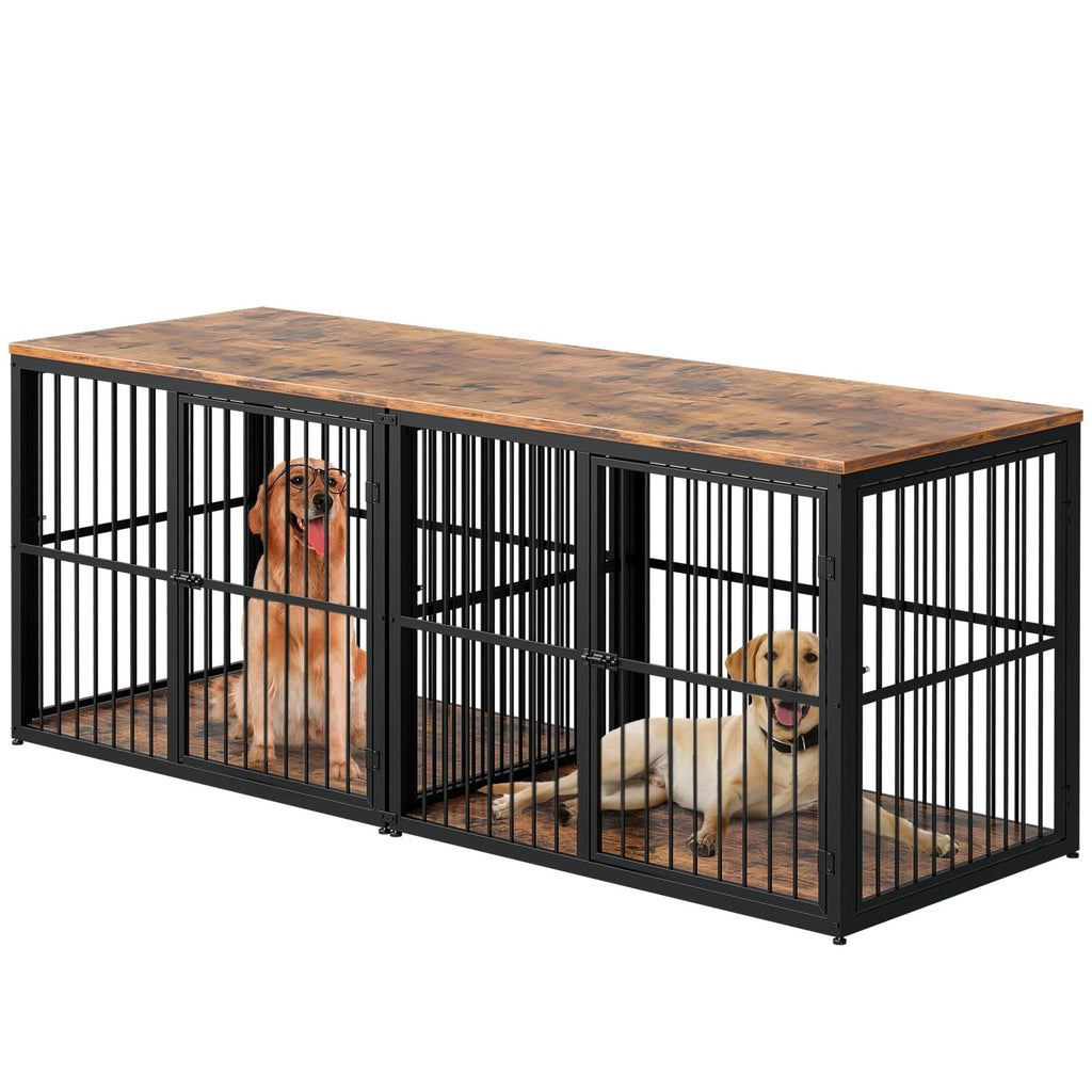 94" Double Dog Crate Furniture, TV Stand with Divider, Brown