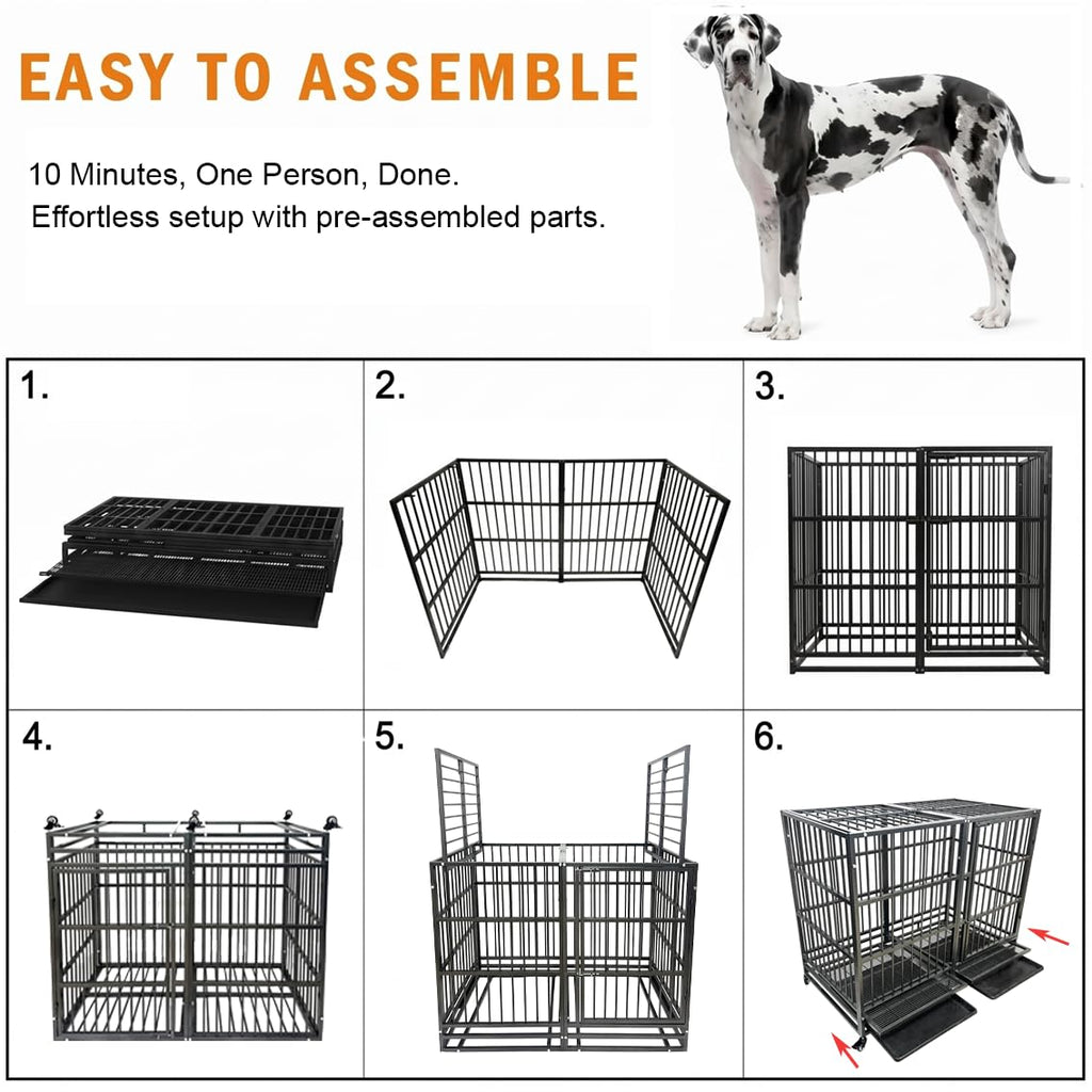 54" Heavy Duty Dog Crate, Indestructible Kennel for Giant Dogs