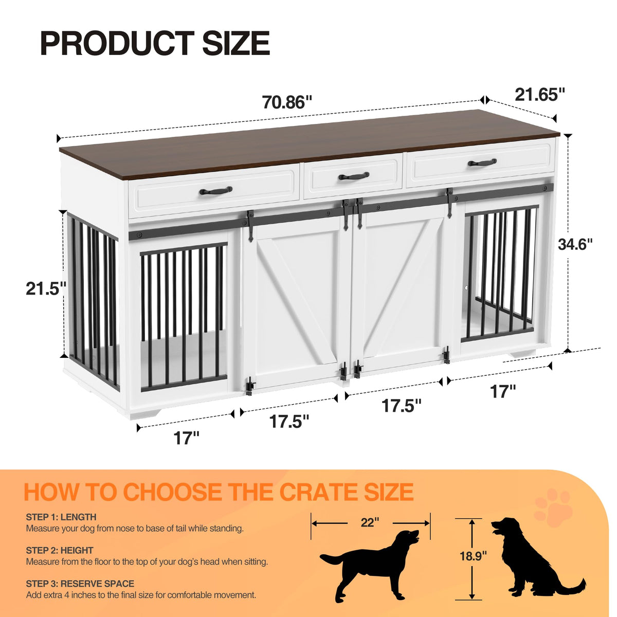 71" Double Dog Crate Furniture, White