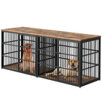 94" Double Dog Crate Furniture, TV Stand with Divider, Brown
