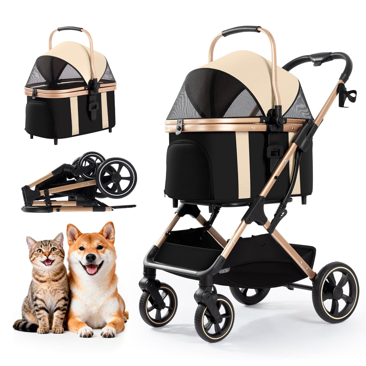 3 in 1 Pet Stroller with Detachable Carrier for Small Dogs and Cats, Khahi