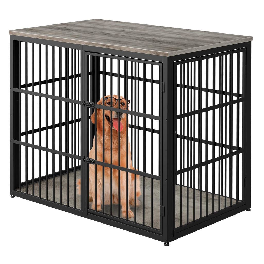 94" Double Dog Crate Furniture, TV Stand with Divider, Brown