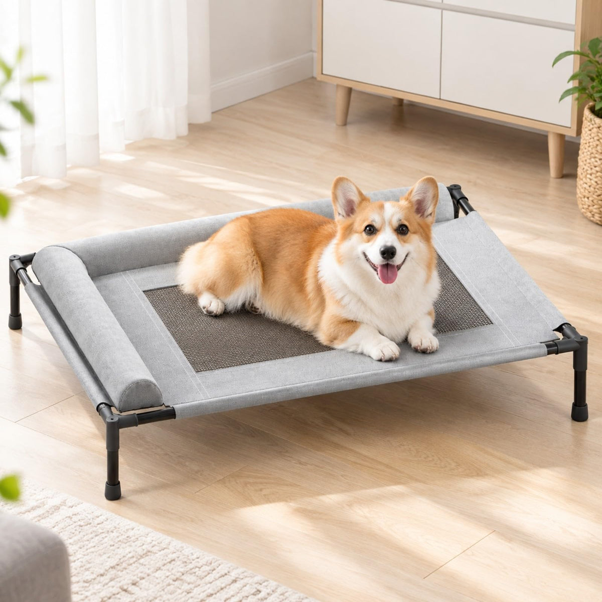 Almencla Heightened Dog Bed with Metal Frame Washable Elevated-Canine Bed with Side Bolsters for Travel, M, 3 Pillow