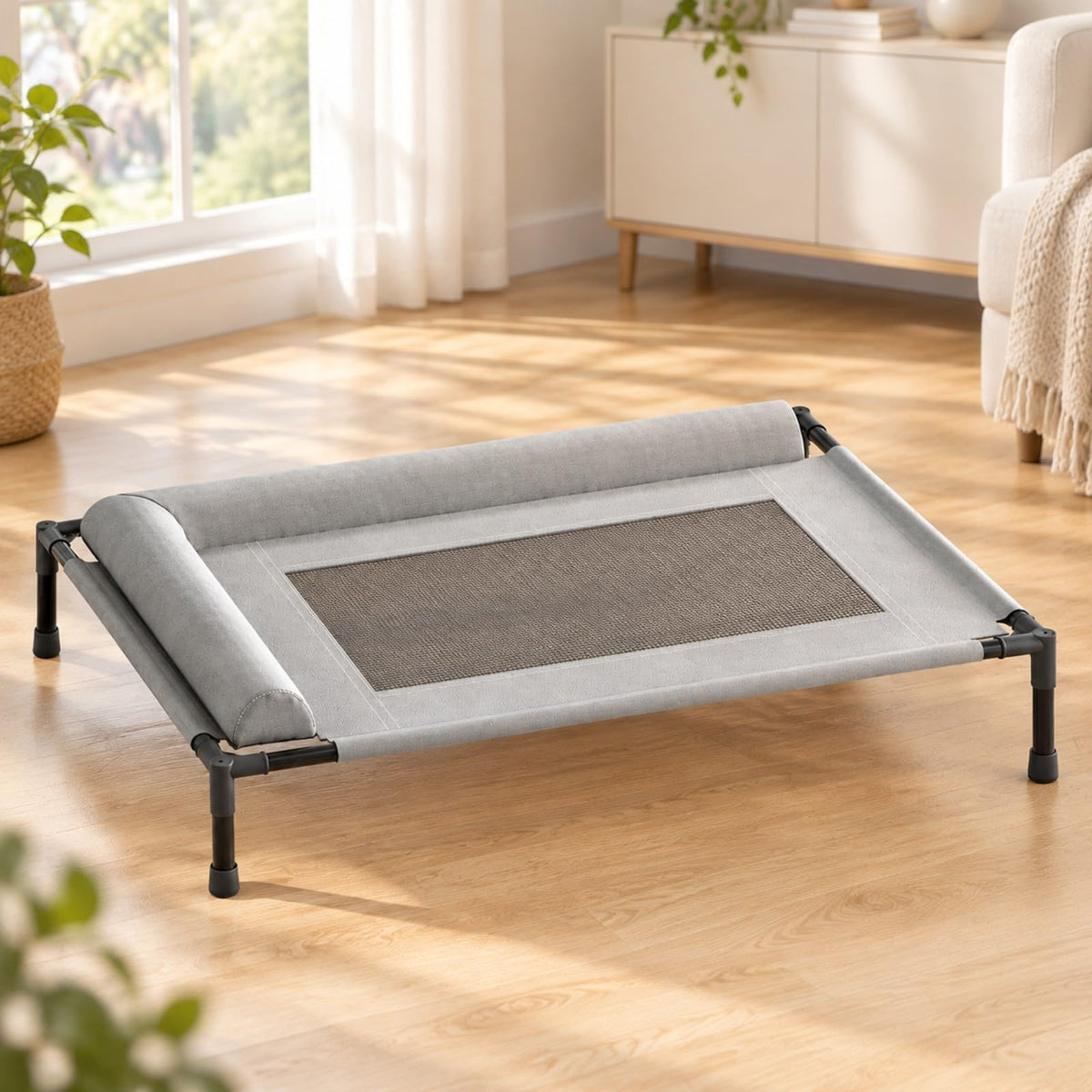 Almencla Heightened Dog Bed with Metal Frame Washable Elevated-Canine Bed with Side Bolsters for Travel, M, 3 Pillow