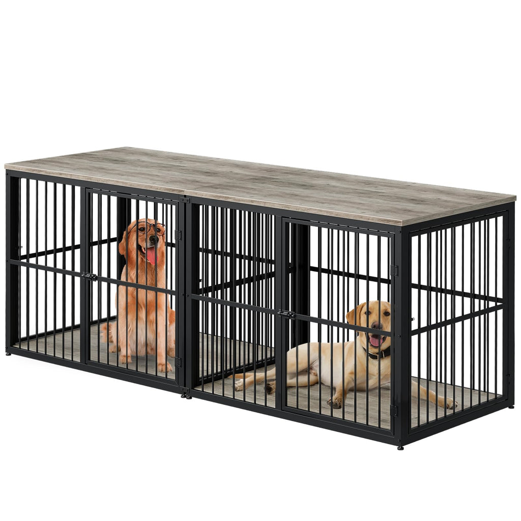 94" Double Dog Crate Furniture, TV Stand with Divider, Brown