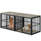 94" Double Dog Crate Furniture, TV Stand with Divider, Brown