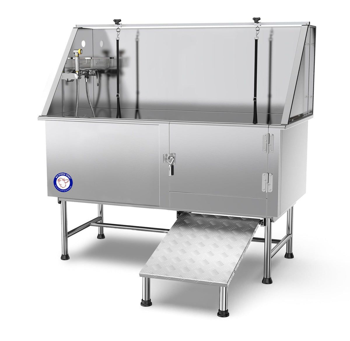62" Stainless Steel Pet Dog Bath Tub with Faucet (Right door/Left Drain), 62 x 27 x 58"