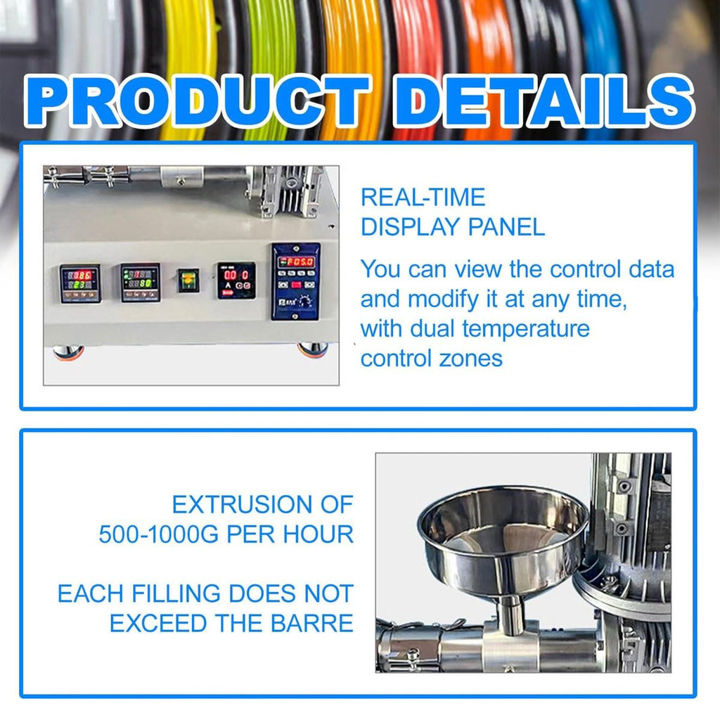 3D Printer Extruders,Desktop Plastic Recycled PET Filament Maker,Output Filament 500–1000g/H
