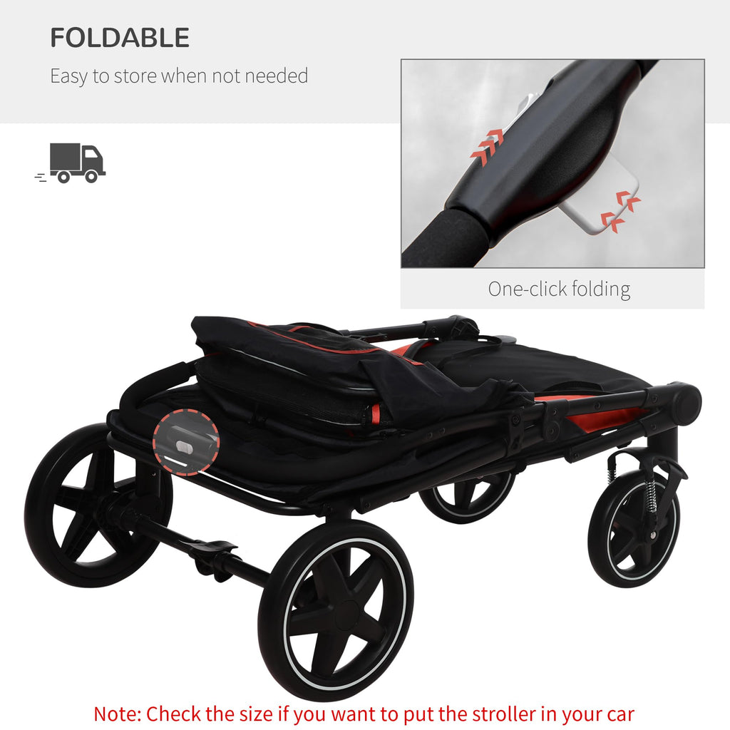 1-Click Foldable Doggy Stroller for Medium Large Dogs, Pet Stroller with Storage, Smooth Ride with Shock Absorption, Mesh Window, Safety Leash, Big Dog Walking Stroller, Black
