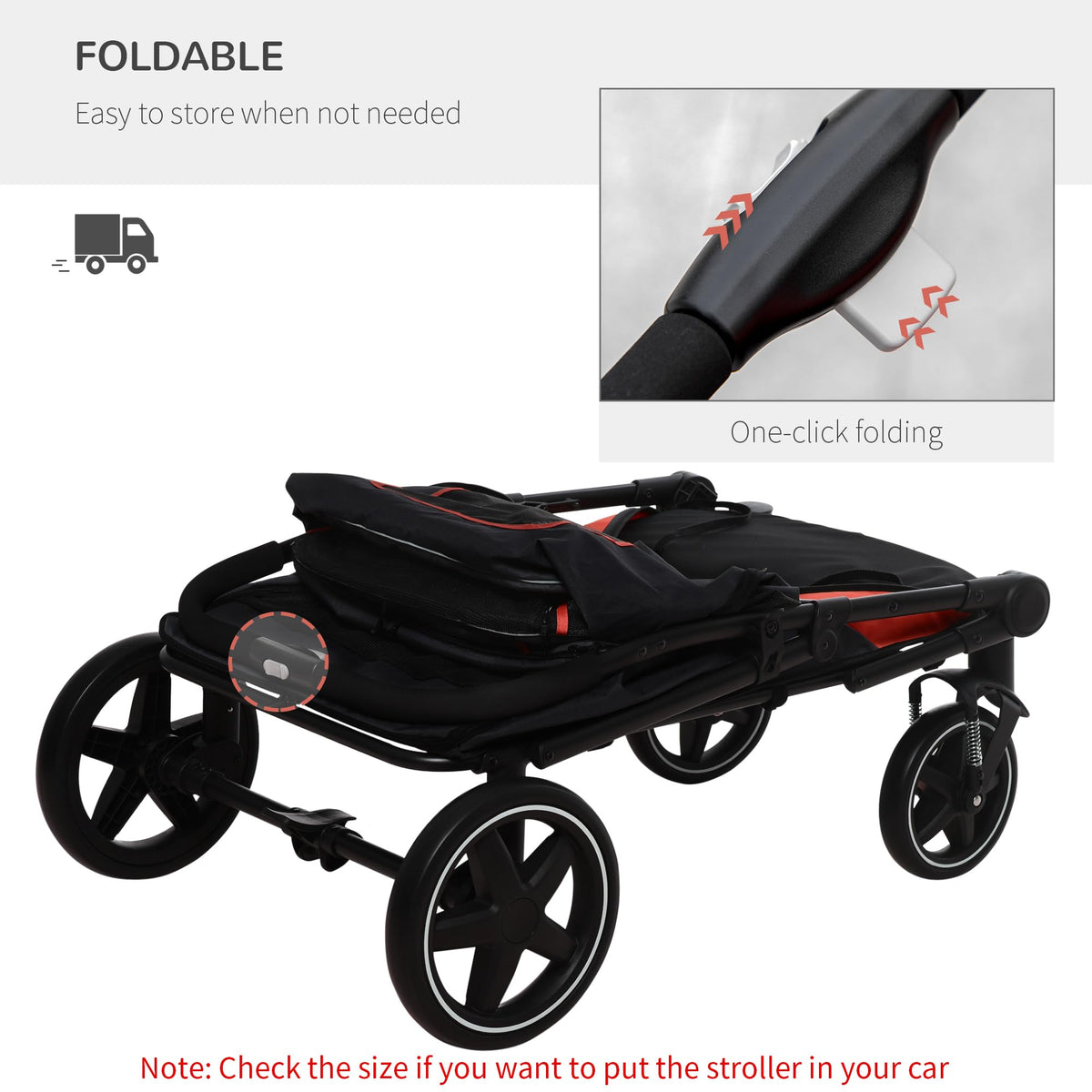 1-Click Foldable Doggy Stroller for Medium Large Dogs, Pet Stroller with Storage, Smooth Ride with Shock Absorption, Mesh Window, Safety Leash, Big Dog Walking Stroller, Black