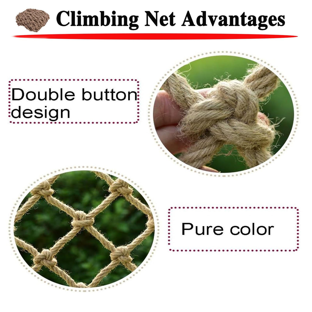 16x26FT Outdoor Safety Net - Anti-Fall Climbing & Balcony Protection, Durable Jute Hemp Rope Mesh for Kids, Pets, Trucks & Trailers, Retro Design
