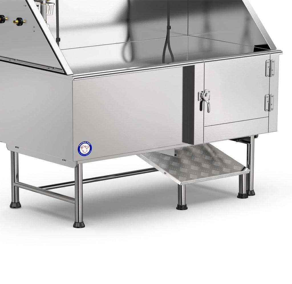 62" Stainless Steel Pet Dog Bath Tub with Faucet (Right door/Left Drain), 62 x 27 x 58"