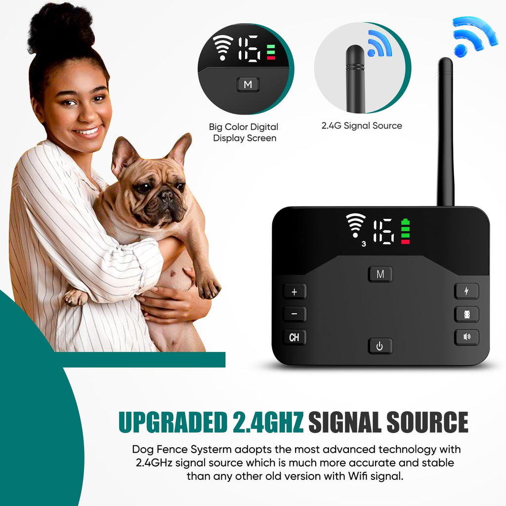 ABHY Wireless Dog Collar Fence System, Electric Fence for Dogs, Waterproof Perimeter Dog Collar Remote Training Collar with Wireless Adjustable Vibration & Shock，Suitable for Large and Medium Dogs