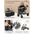 3 in 1 Foldable Travel Stroller Cup Holder Dog Stroller for Medium Cats Dogs Pram, Cat Carriers Strollers Jogging Trolley, Large Pet Strolle Breathable Window with Zipper, Storage Basket