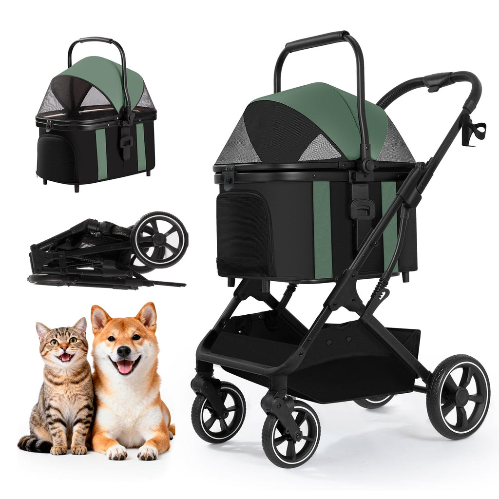 3 in 1 Pet Stroller with Detachable Carrier for Small Dogs and Cats, Khahi