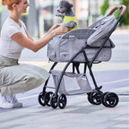 3-in-1 Pet Stroller for Small Medium Dogs Cat 4-Wheel Puppy Stroller with Detachable Carrier & Pad Lightweight Foldable Cat Stroller Trolley for Travel Shopping Walking,Grey