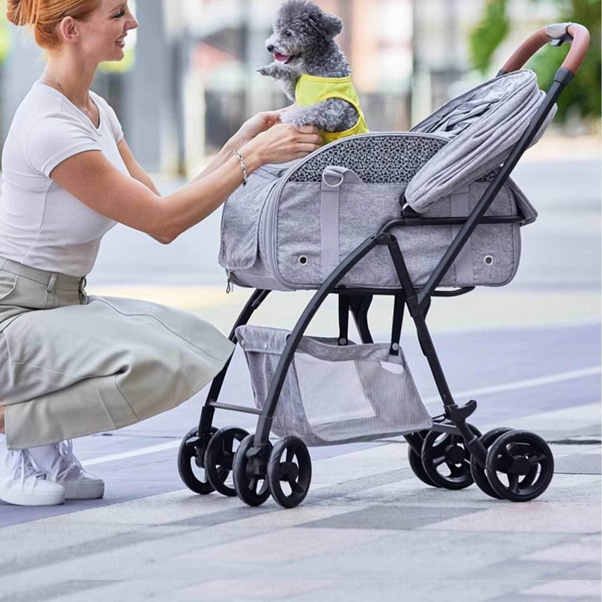 3-in-1 Pet Stroller for Small Medium Dogs Cat 4-Wheel Puppy Stroller with Detachable Carrier & Pad Lightweight Foldable Cat Stroller Trolley for Travel Shopping Walking,Grey