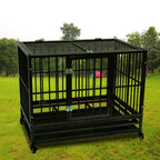 36 Inch Dog Crate, Folding Metal Pet Crate with Wheels, Double-Door Pets Homes with Double Latch, Kennel with Divider Panel, Square Tube Dog Crate Animal Cage, for Training Pet Supplies, Black