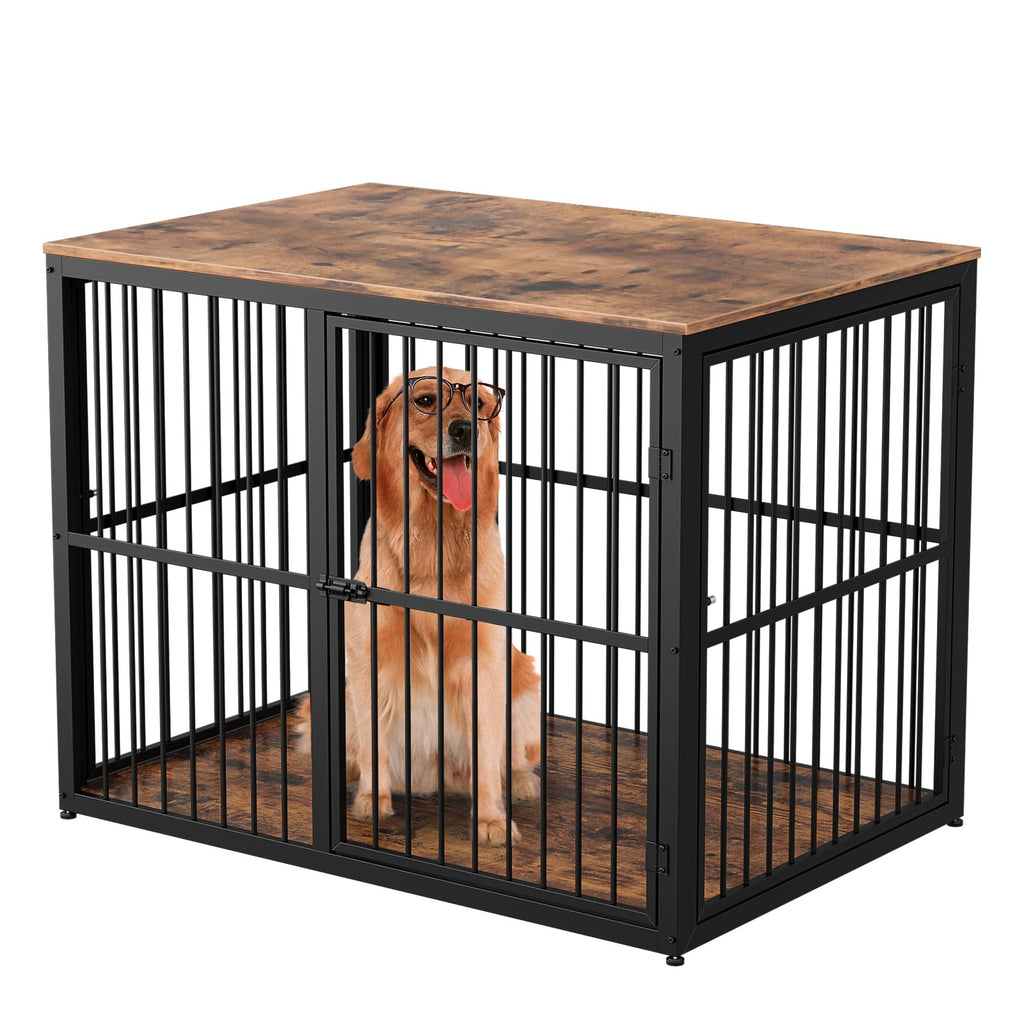 94" Double Dog Crate Furniture, TV Stand with Divider, Brown