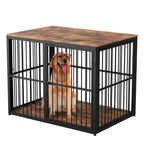 94" Double Dog Crate Furniture, TV Stand with Divider, Brown