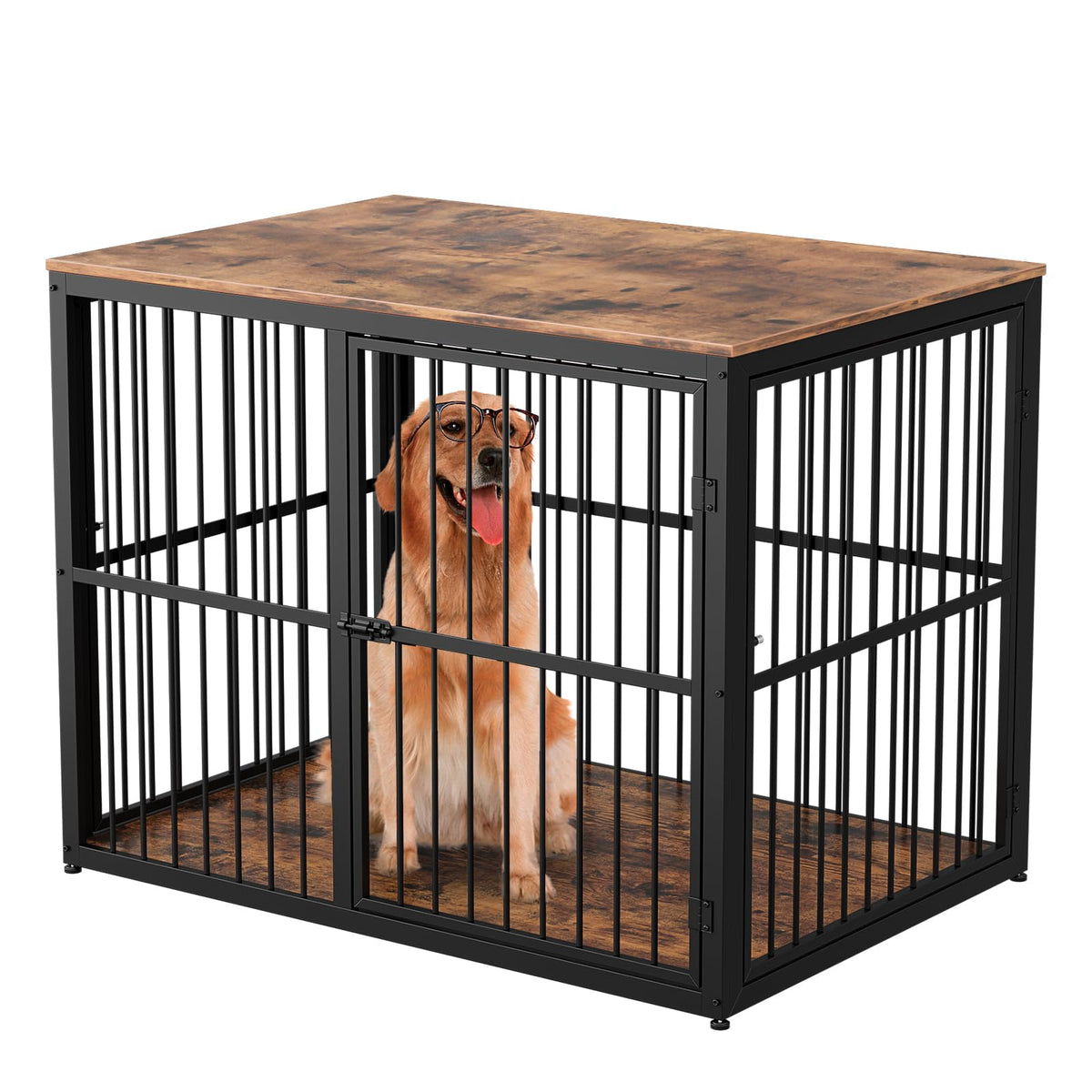 94" Double Dog Crate Furniture, TV Stand with Divider, Brown