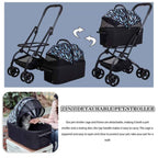 3 in 1 One-Click Foldable Pet Stroller, Detachable Dog Cat Travel Pushchair, 4 Wheels Dog/Cat Puppy Stroller, Travel Carrier for Small/Medium Pet with Storage Basket,Black