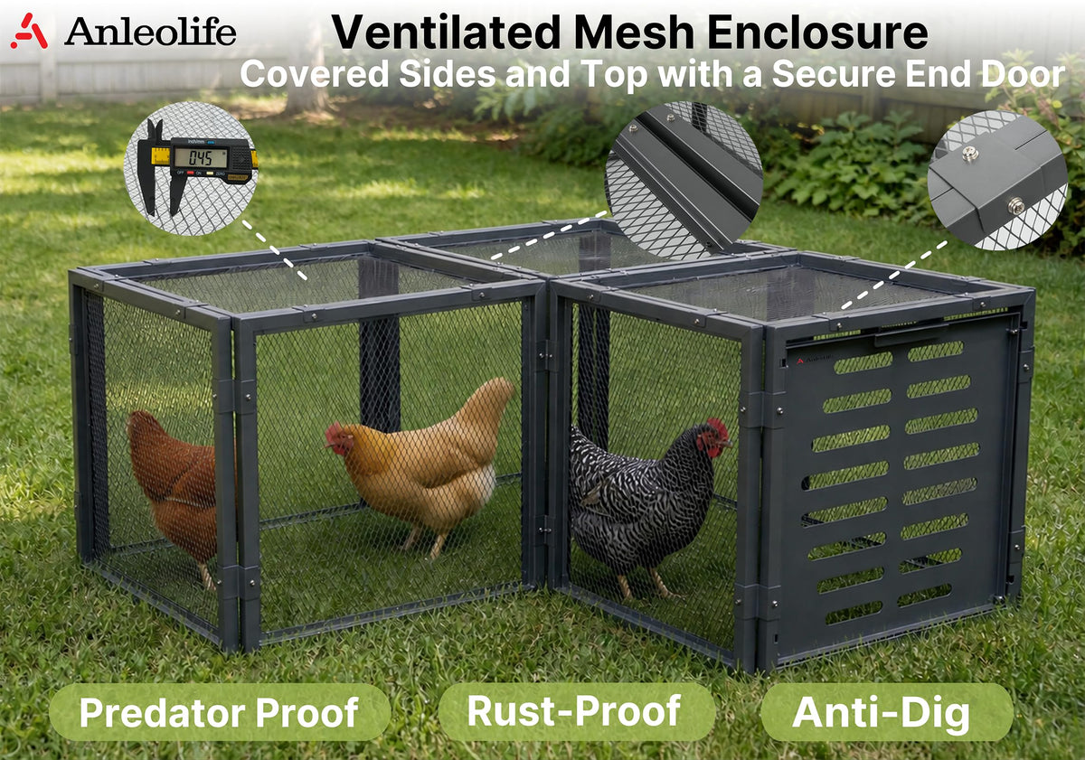 Anleolife Chicken Tunnel, Predator Proof Galvanized Modular Chicken Run
